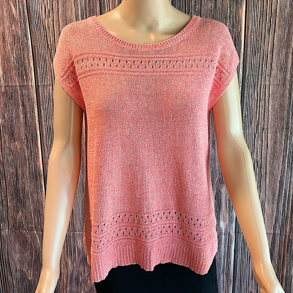 Lilla P Nordstrom size small salmon pink cute knit short sleeve boho blouse